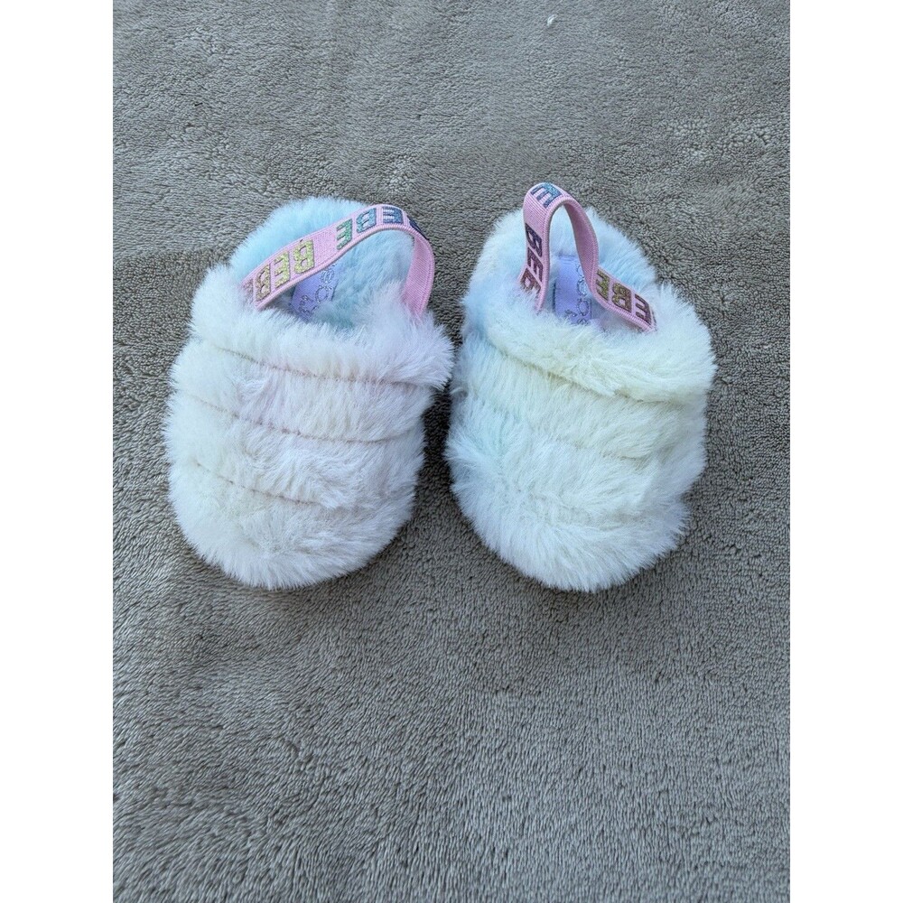 Bebe Fluffy Slippers Size 1 Baby Girl Rainbow Colorful Slippers
